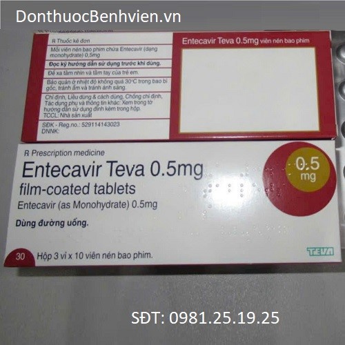 Viên nén bao phim Thuốc Entecavir Teva 0.5mg