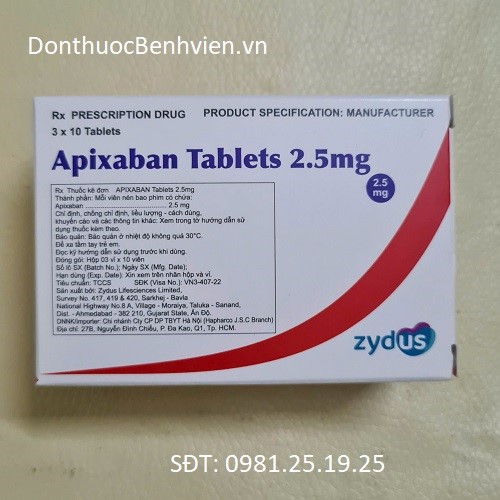 Viên nén bao phim Apixaban Tablets 2.5mg Zydus