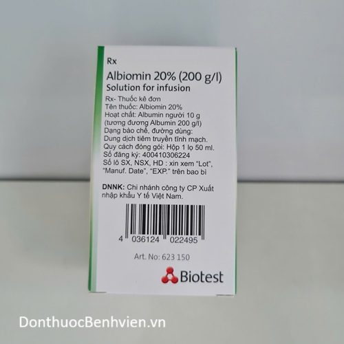 Dung dịch tiêm truyền tĩnh mạch Thuốc Biotest Albiomin 20%