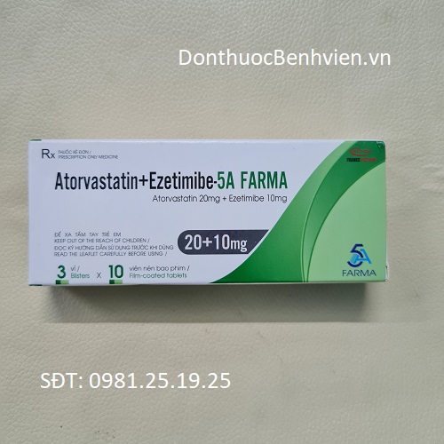 Thuốc Atorvastatin + Ezetimibe - 5A Farma 20mg/10mg